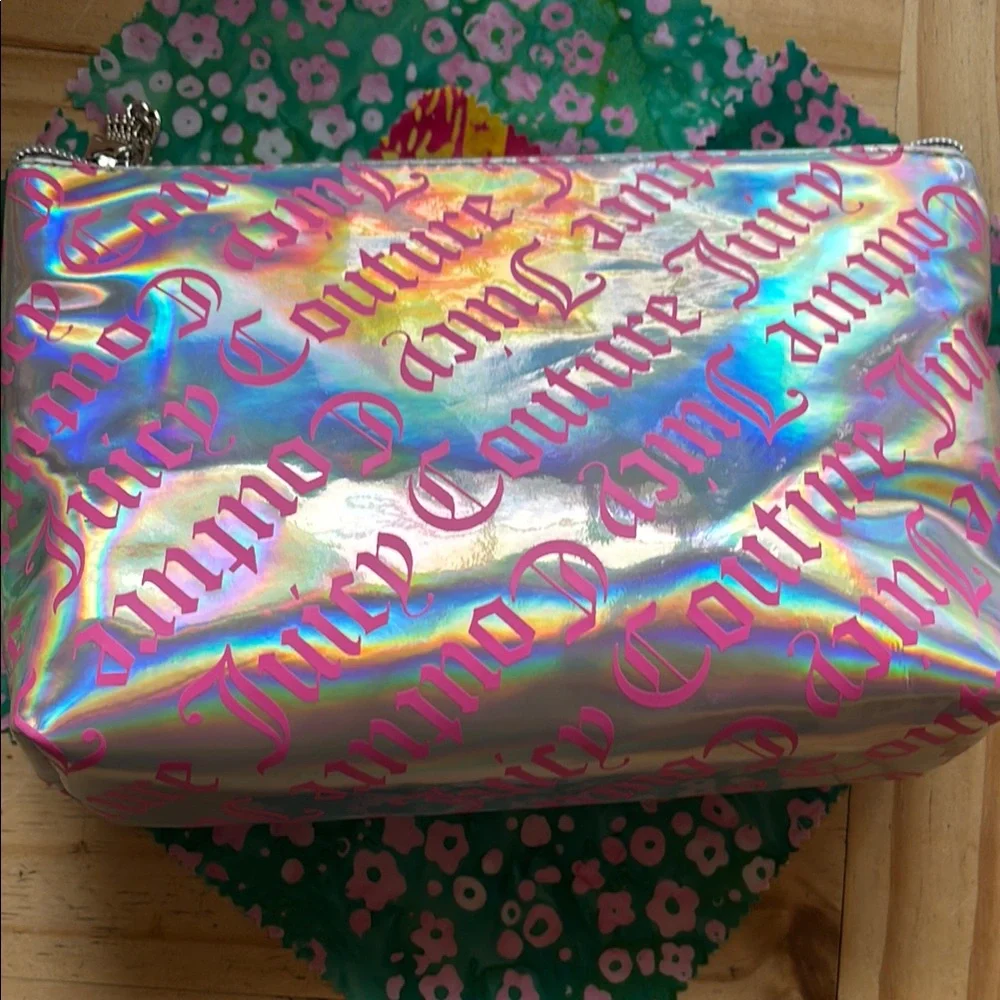 Juicy Couture Iridescent Pink Logo Cosmetic Bag